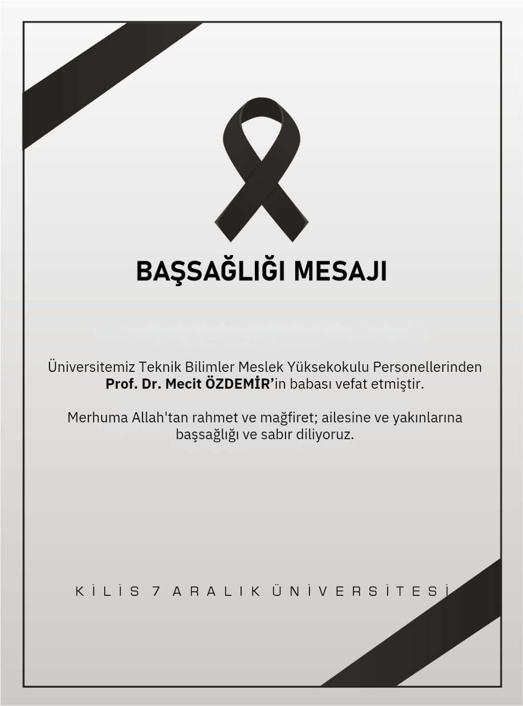 Başsağlığı Mesajı